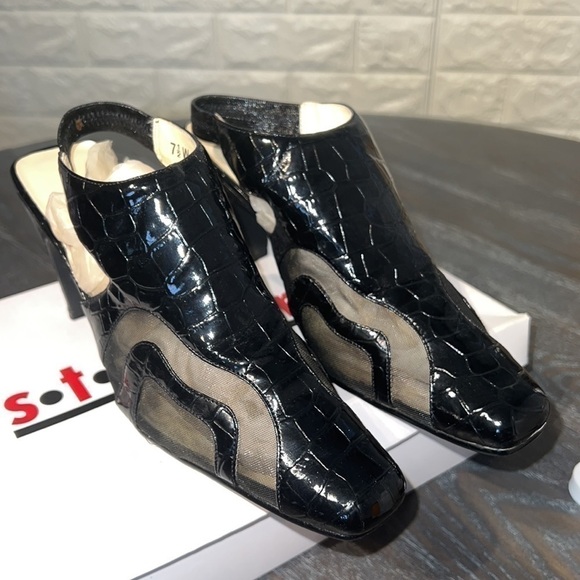 Stefani Duke sling back black mesh patent heels (7 1/2) - Picture 2 of 4